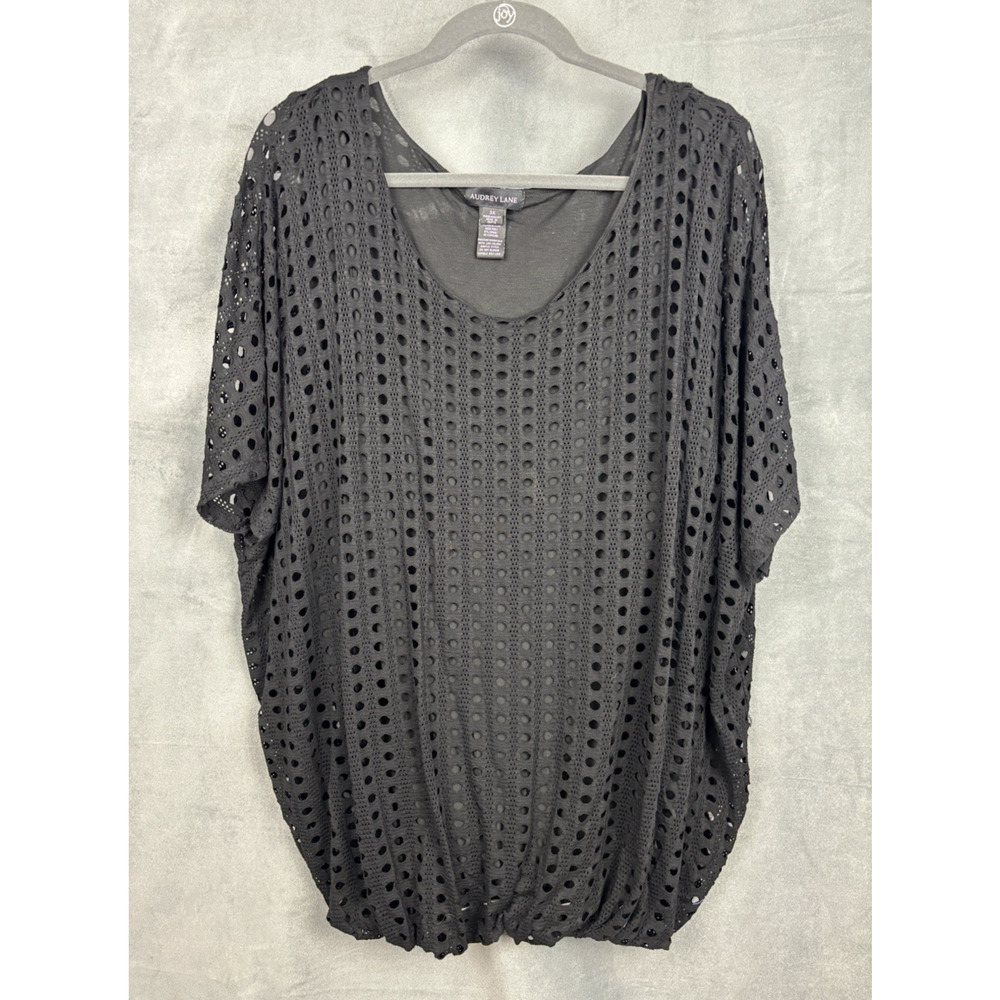 Audrey Lane Black Eyelet Blouson Top Women's 3X Blouse Bohemian